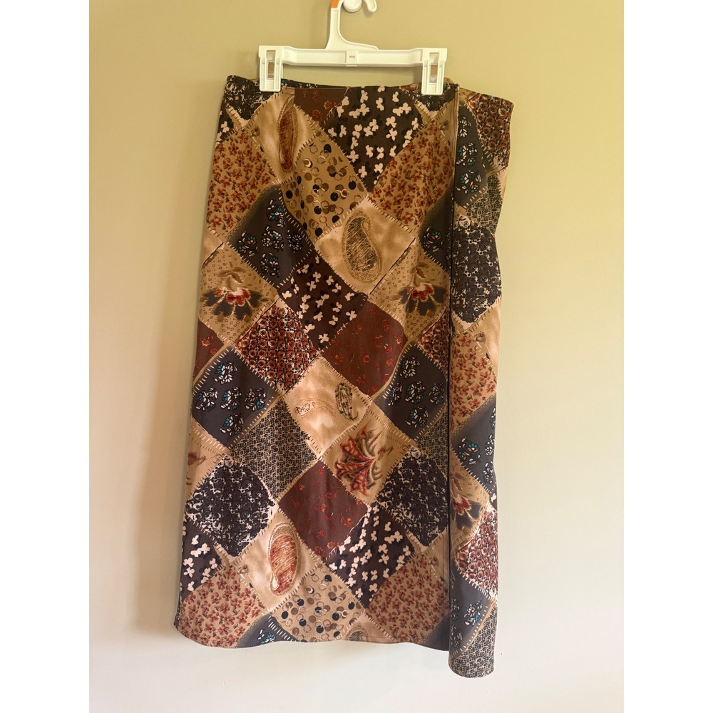 Classics by Jantzen Petites Patchwork Midi Skirt Brown Paisley Boho Women 12P